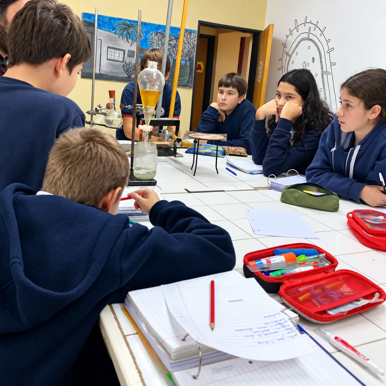 Estudiantes de 1er año en el laboratorio de la Escuela Secundaria N°5